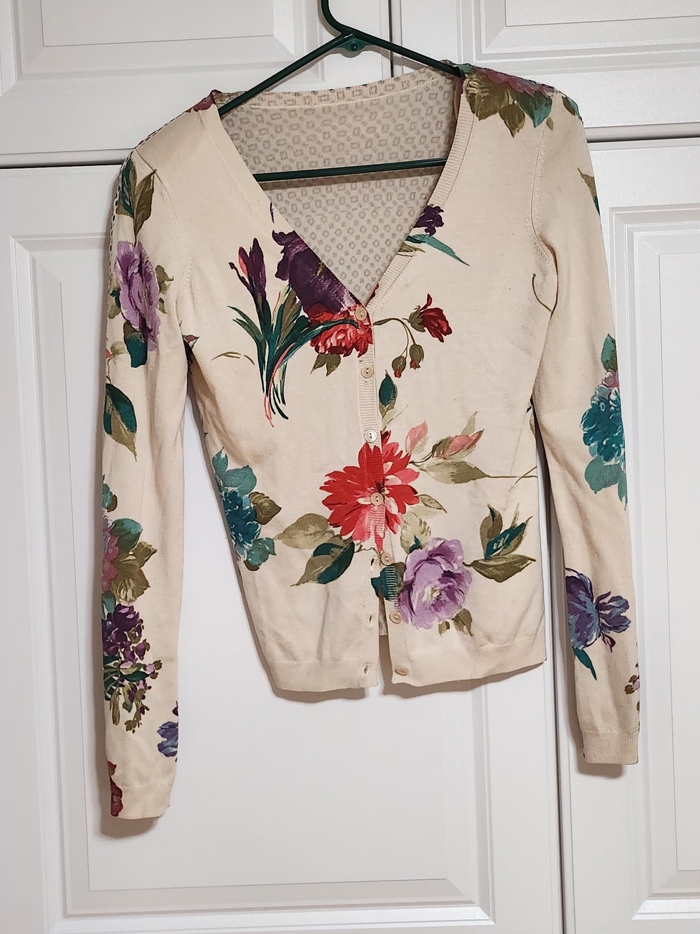 Cream Floral Button-Up Cardigan With ETRO print